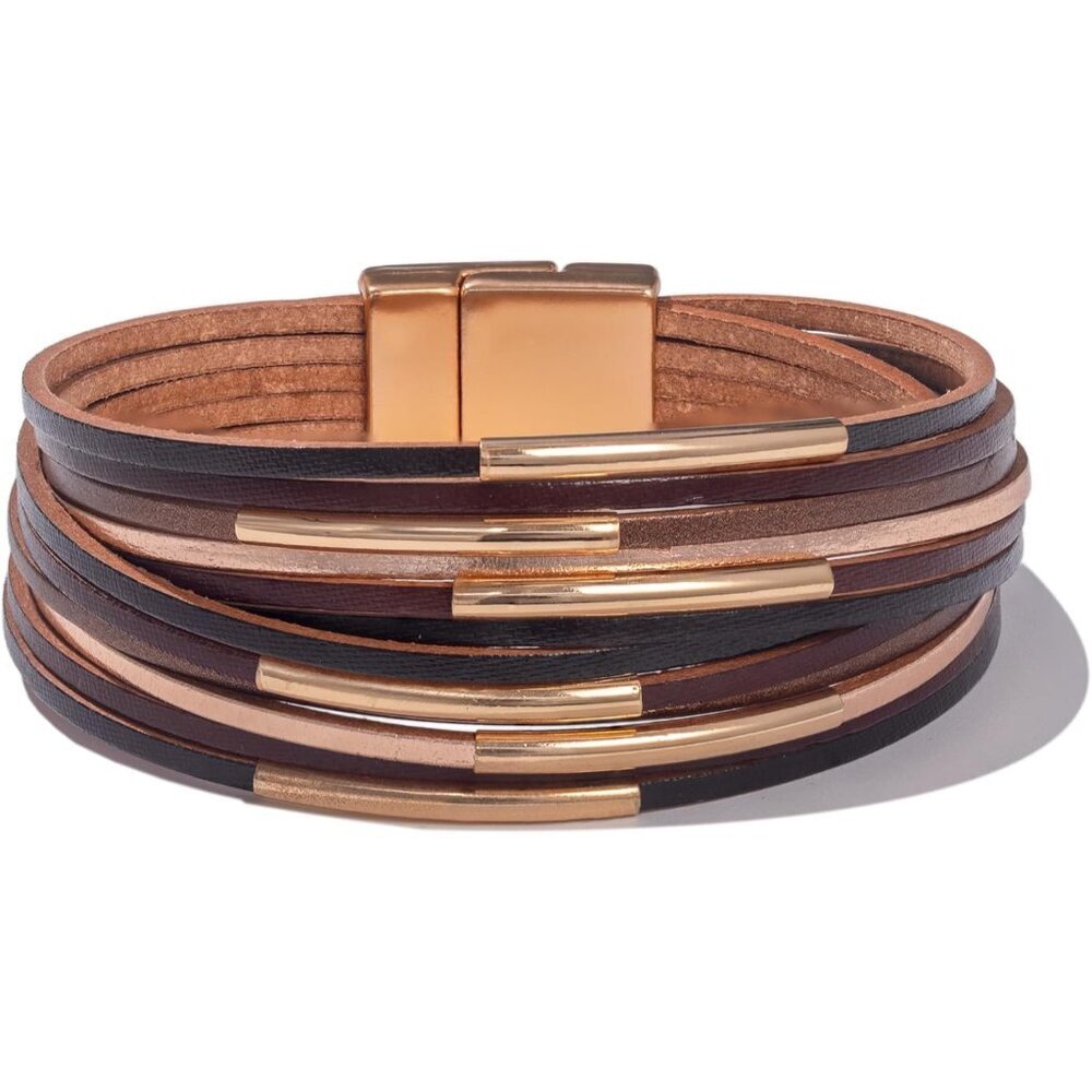 Boho Leather Bangle Bracelets Stackable Noodle Tube Bracelets Layered Wrap Cuff